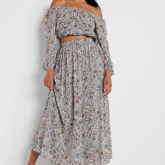 Express x Racheal Zoe Printed Off The Shoulder Cropped Top & Maxi Skirt Womens M - Picture 9 of 9